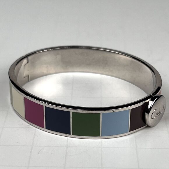 Coach Multi-Colored Hinge Bangle Push Button Clasp Enamel and Silver - Picture 7 of 11